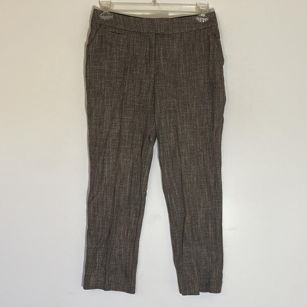 Investments Pants Womens Petites 6P Brown Tweed Dress Straight Leg Stretch